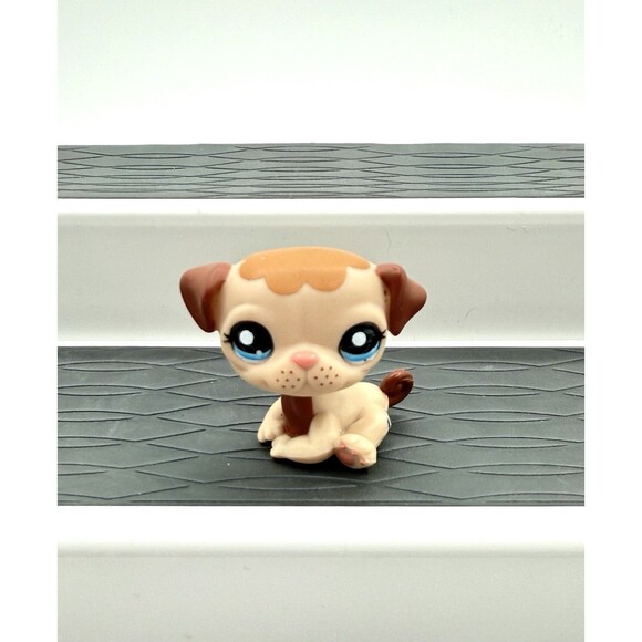 Littlest Pet Shop Authentic # 1753 Tan Pug Brown Flower Patch Blue Eyes Freckles - Picture 1 of 4